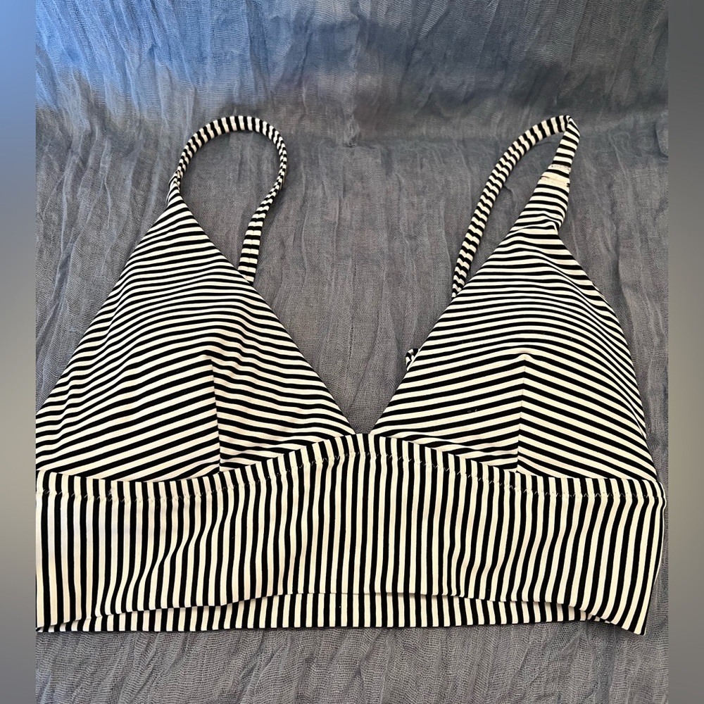 AERIE Striped Black and White Bikini Top